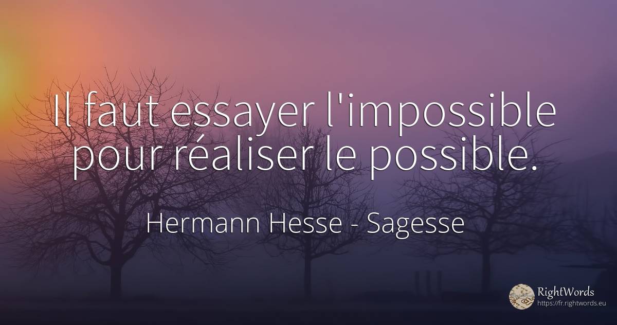 Il faut essayer l'impossible pour réaliser le possible. - Hermann Hesse (Emil Sinclair), citation sur sagesse, impossible