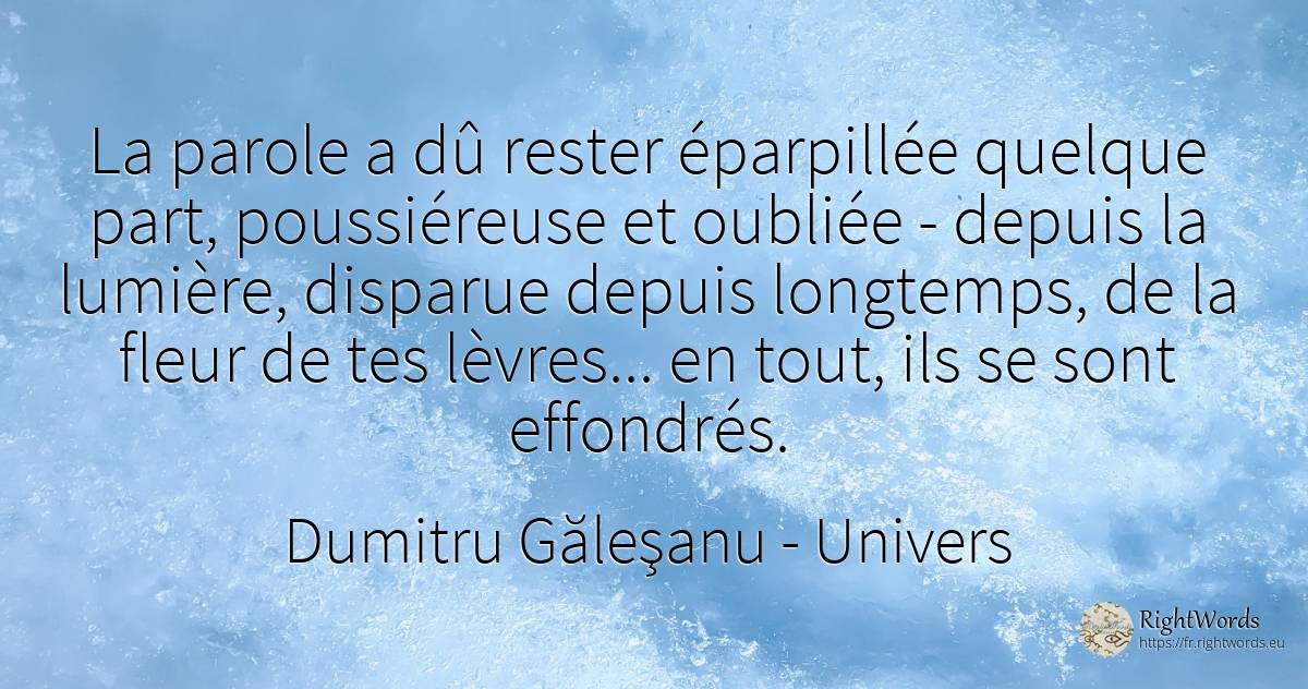 La parole a dû rester éparpillée quelque part, ... - Dumitru Găleşanu, citation sur univers