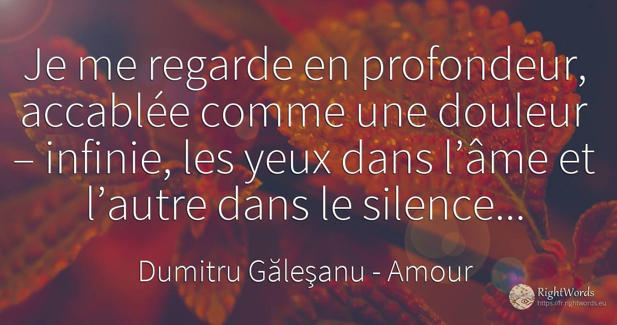 Je me regarde en profondeur, accablée comme une douleur –... - Dumitru Găleşanu, citation sur amour