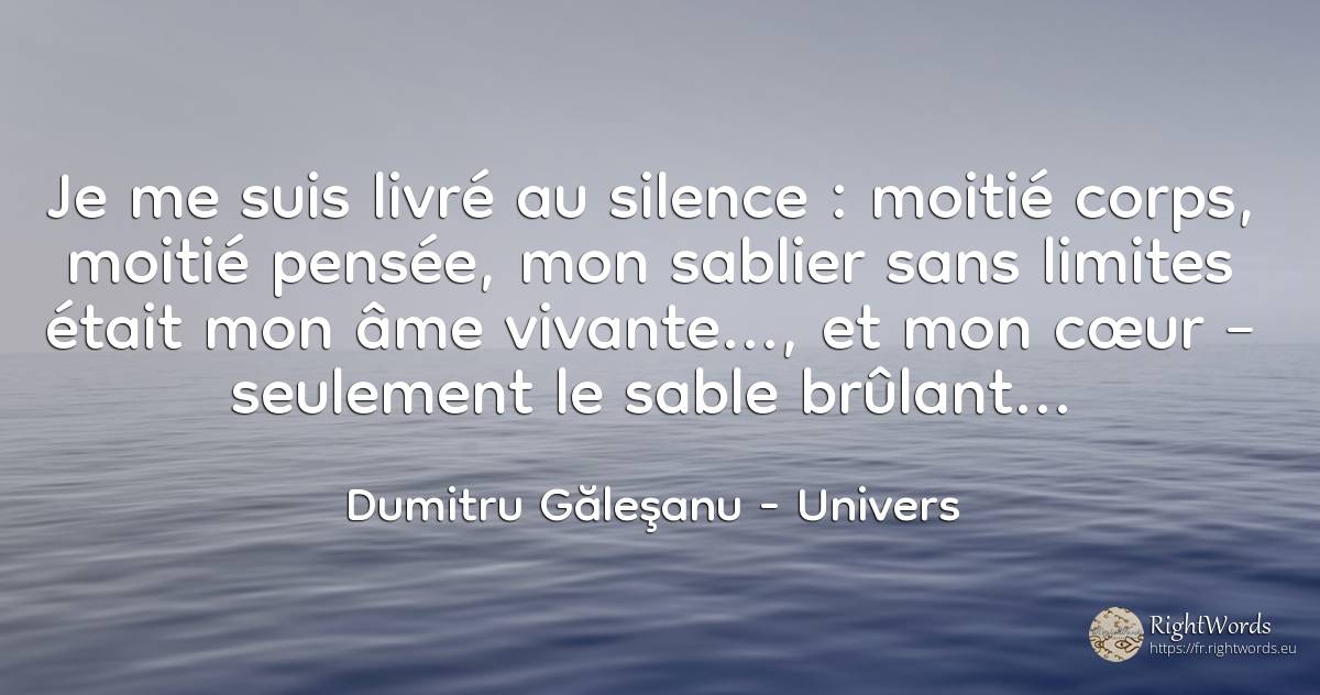 Je me suis livré au silence : moitié corps, moitié... - Dumitru Găleşanu, citation sur univers