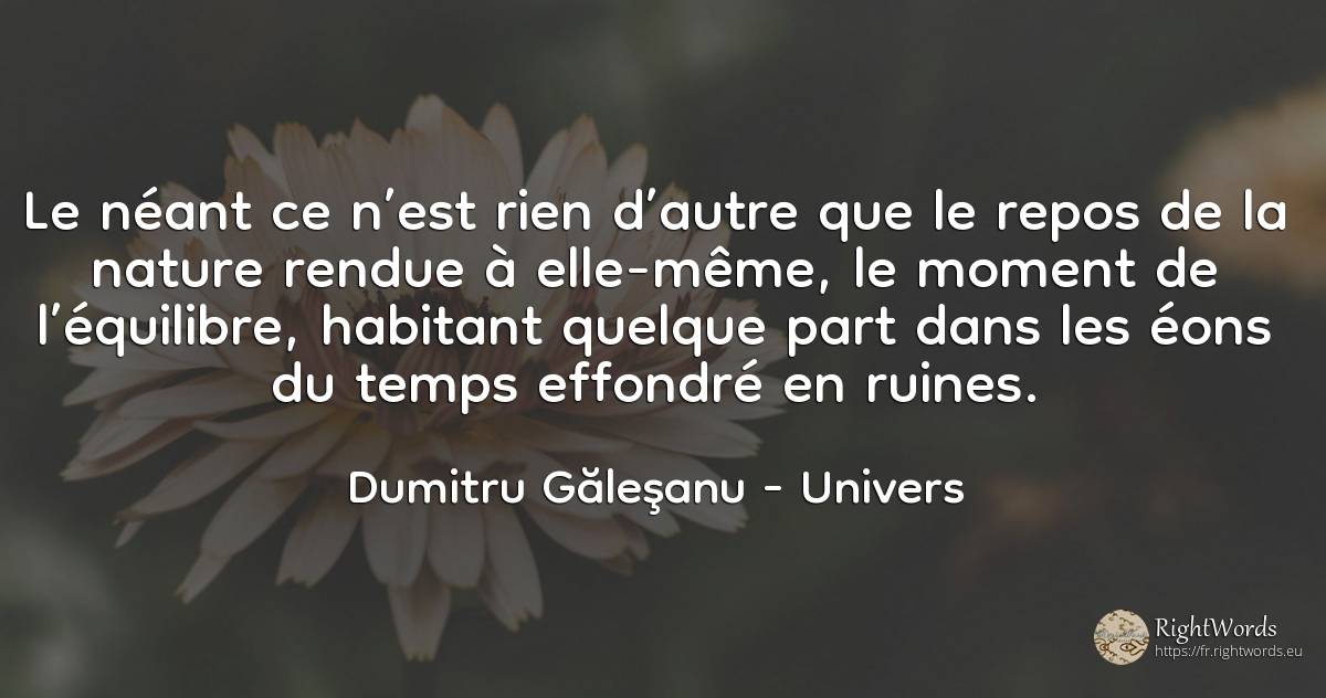 Le néant ce n’est rien d’autre que le repos de la nature... - Dumitru Găleşanu, citation sur univers