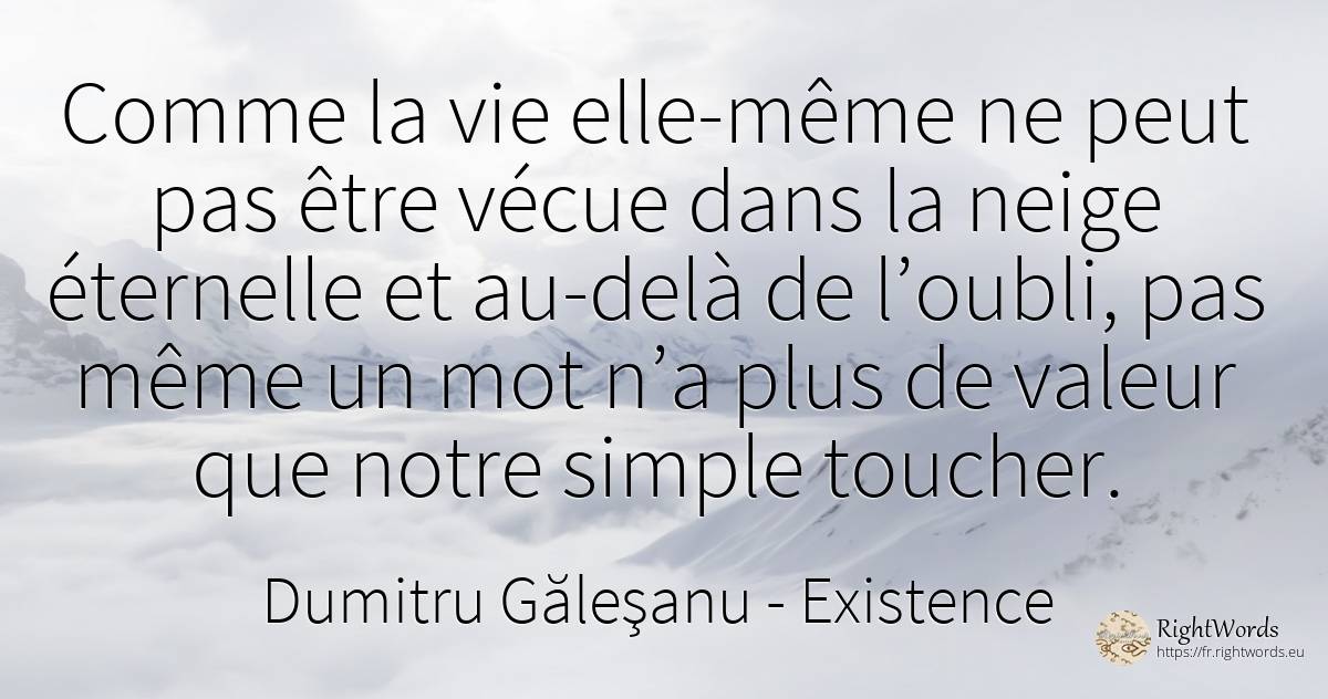 Comme la vie elle-même ne peut pas être vécue dans la... - Dumitru Găleşanu, citation sur existence