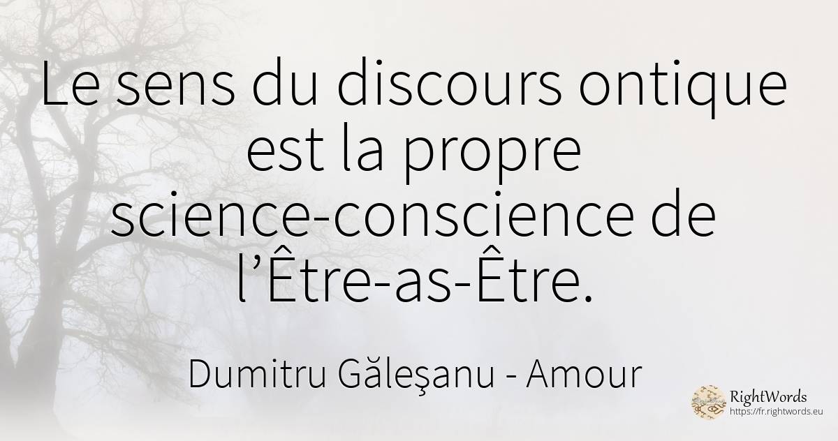 Le sens du discours ontique est la propre... - Dumitru Găleşanu, citation sur amour