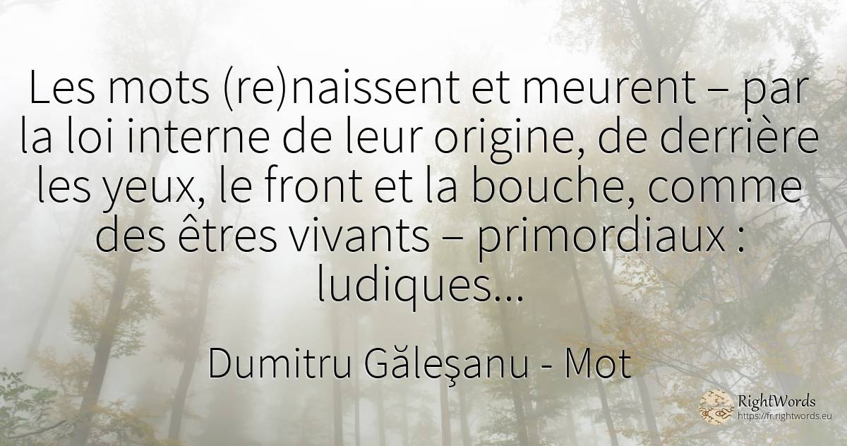 Les mots (re)naissent et meurent – par la loi interne de... - Dumitru Găleşanu, citation sur mot