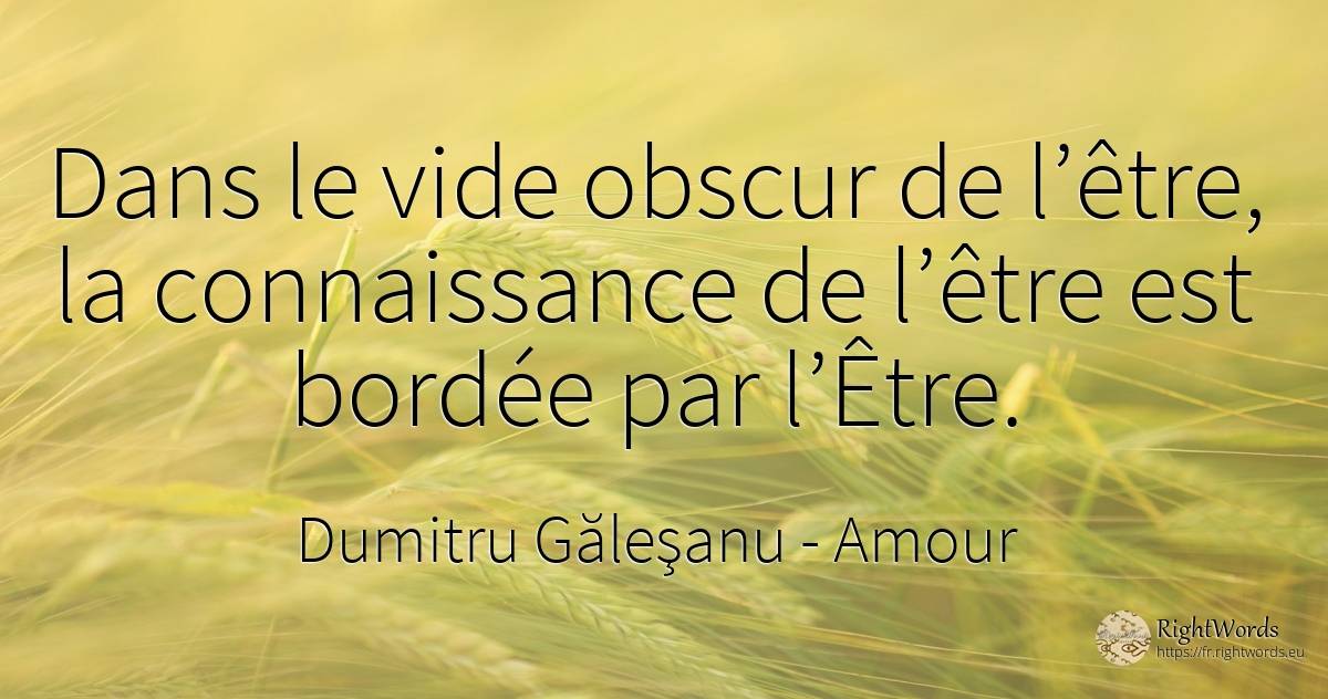 Dans le vide obscur de l’être, la connaissance de l’être... - Dumitru Găleşanu, citation sur amour