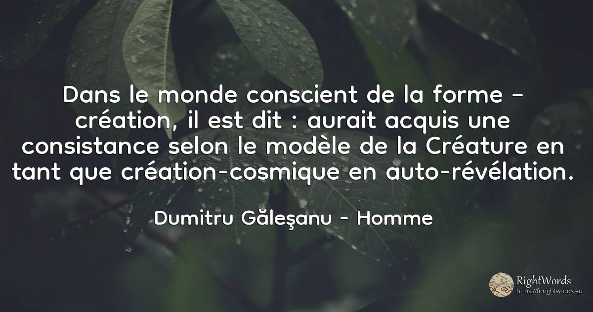 Dans le monde conscient de la forme – création, il est... - Dumitru Găleşanu, citation sur homme