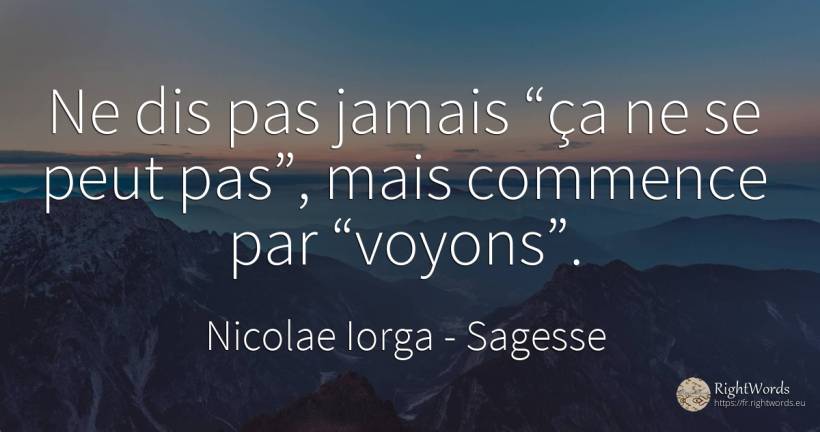 Ne dis pas jamais “ça ne se peut pas”, mais commence par... - Nicolae Iorga, citation sur sagesse