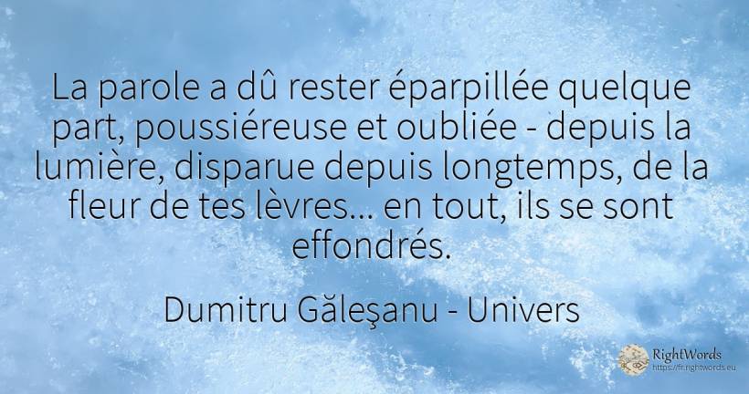 La parole a dû rester éparpillée quelque part, ... - Dumitru Găleşanu, citation sur univers