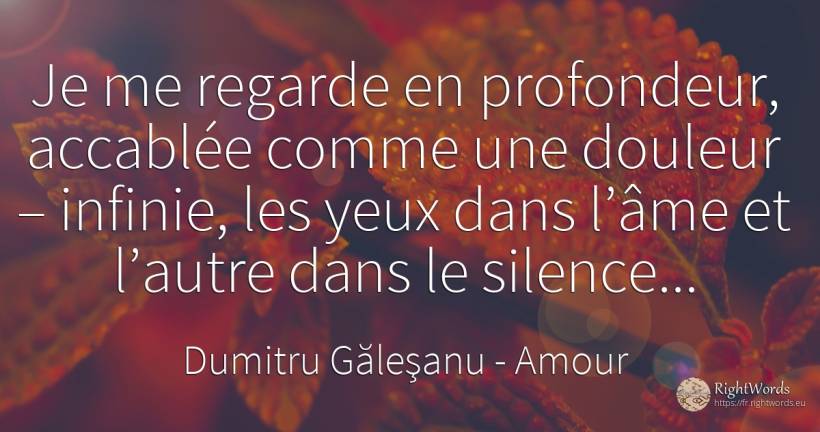 Je me regarde en profondeur, accablée comme une douleur –... - Dumitru Găleşanu, citation sur amour