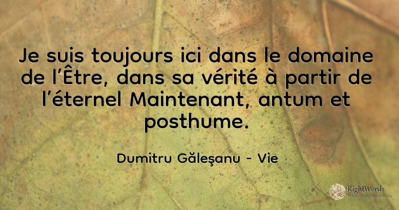 Je suis à jamais Ici, dans le royaume de l’Être, dans sa... - Dumitru Găleşanu, citation sur vie