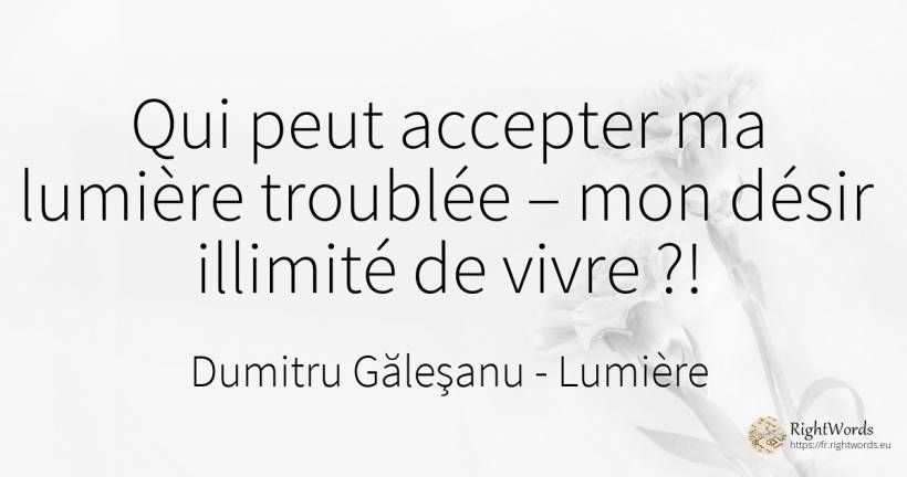 Qui peut encore accepter ma lumière tourmentée – le désir... - Dumitru Găleşanu, citation sur lumière