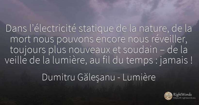 Dans le statique de la nature, de la mort nous pouvons... - Dumitru Găleşanu, citation sur lumière