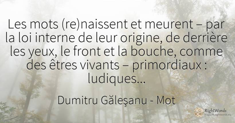 Les mots (re)naissent et meurent – par la loi interne de... - Dumitru Găleşanu, citation sur mot