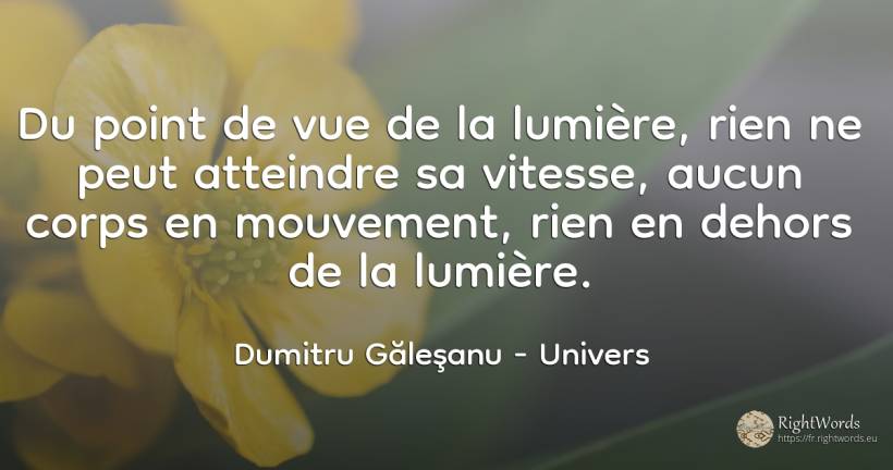 Du point de vue de la lumière, rien ne peut atteindre sa... - Dumitru Găleşanu, citation sur univers