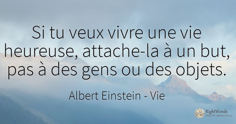 Si tu veux vivre une vie heureuse, attache-la à un but, ... - Albert Einstein, citation sur vie, objectif